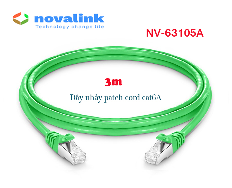 Dây nhảy mạng cat6A 3M Novalink NV-63105A - Thiết kế chống nhiễu STP cao cấp, tốc độ 10Gbps, băng thông 550Mhz