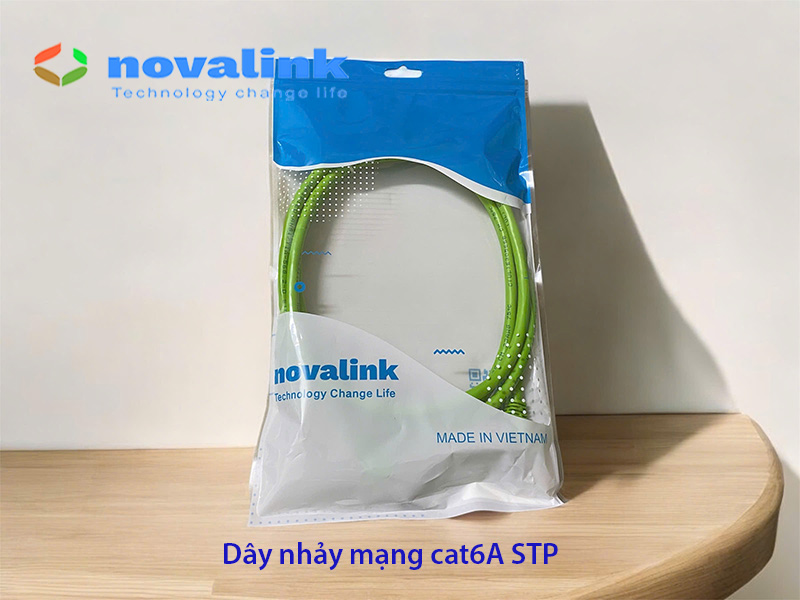 Dây mạng Patch Cord Cat6A 2m STP màu xanh Novalink NV-63104A cao cấp