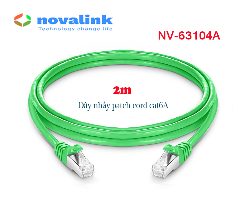 Dây mạng Patch Cord Cat6A 2m STP màu xanh Novalink NV-63104A cao cấp