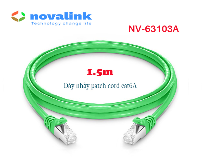 Dây nhảy Cat6A 1.5m màu xanh lá STP Novalink NV-63103A cao cấp