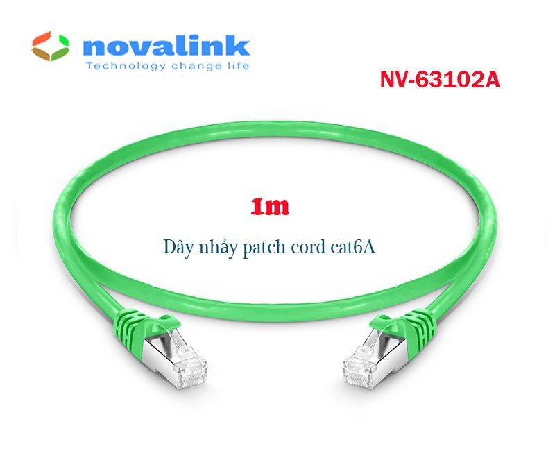 Dây nhảy Patch Cord Cat6A STP 1m màu xanh Novalink NV-63102A chính hãng