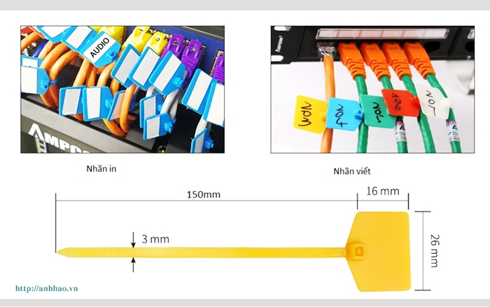 Dây rút nhựa có bảng ghi chú đánh dấu AMPCOM  (túi 100 dây tặng kèm bút)