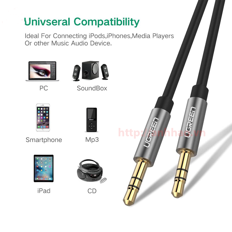 Cáp Audio 3.5mm dài 1.5M Ugreen 10734 chính hãng, đầu mạ vàng 24K