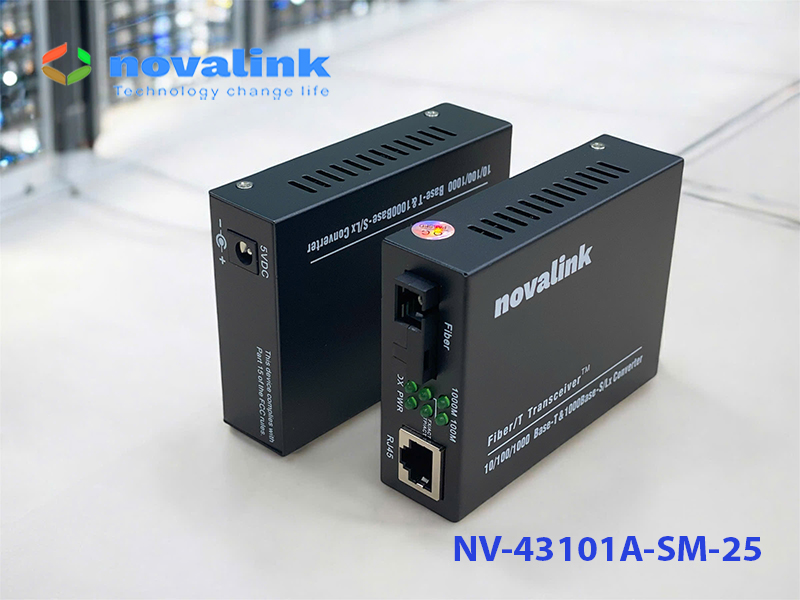 Bộ chuyển đổi quang điện 1 sợi 1Gb Novalink NV-43101A-SM-25, chuẩn SC single mode 25km
