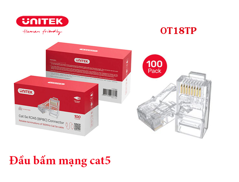 Hạt đầu bấm mạng cat5e Unitek OT18TP chính hãng