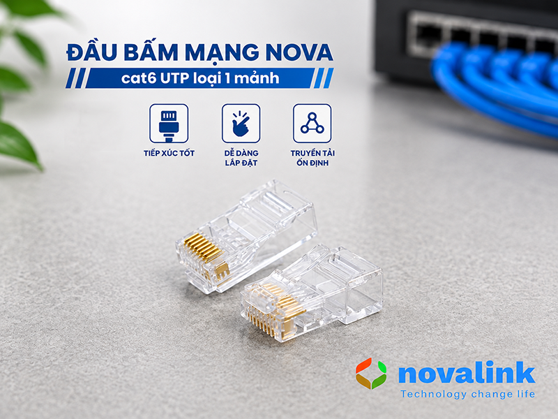 Hạt mạng, đầu bấm mạng cat6 1 mảnh Nova CC-01-00176 chính hãng