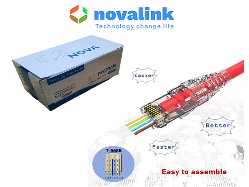 Hạt mạng cat6 xuyên thấu cao cấp Nova CC-01-00178 chân mạ vàng