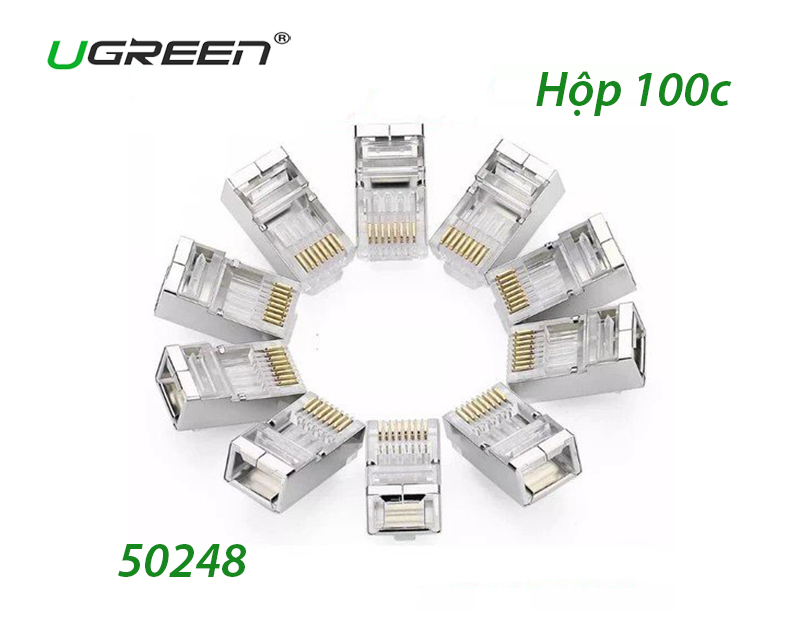 Đầu bấm mạng, hạt mạng RJ45 Cat6 bọc sắt chống nhiễu - Ugreen 50248 (hộp 100 hạt)