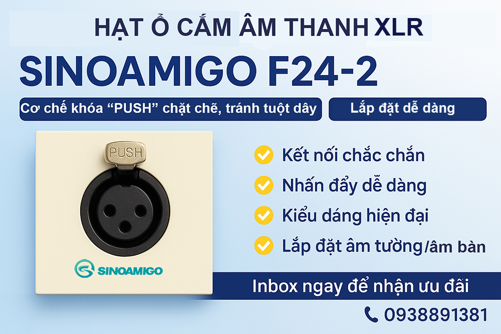 Hạt ổ cắm Micro Canon XLR đầu âm Sinoamigo F24-2 Type 45 | Lắp âm sàn/âm bàn cao cấp