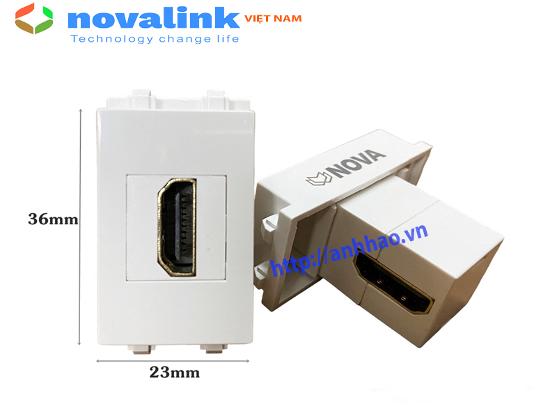 Hạt ổ cắm HDMI gấp 90 độ lắp âm tường chính hãng Nova