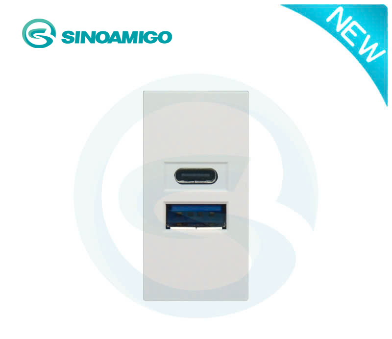 Hạt sạc USB Type A + Type C 20W PD cho ổ cắm âm bàn, âm sàn Sinoamigo F21-QC9