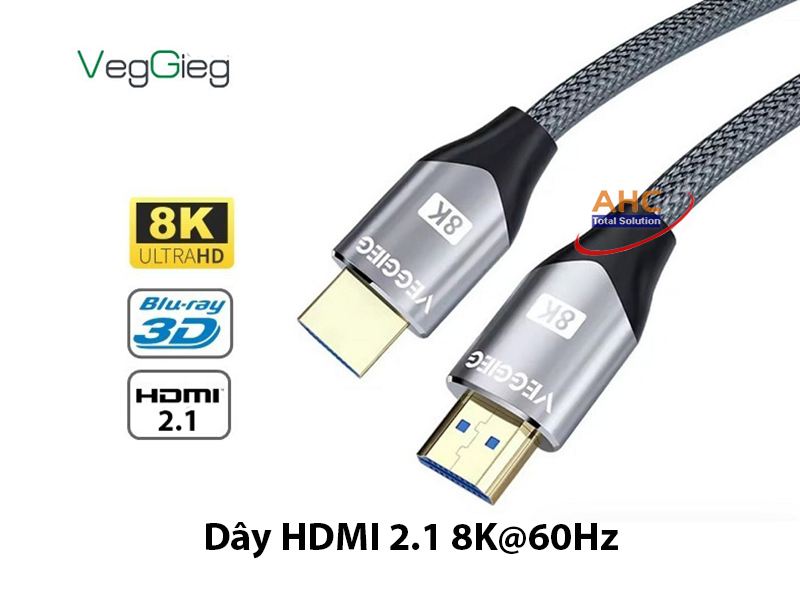 Dây cáp HDMI 2.1 8K dài 2M cho tivi, máy chiếu VegGieg V-H403 - Độ phân giải 8K@60Hz