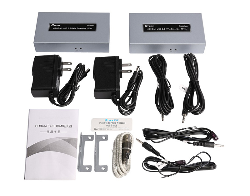 Bộ k&eacute;o d&agrave;i HDMI 4K qua LAN 100M c&oacute; USB KVM Dtech DT-7051