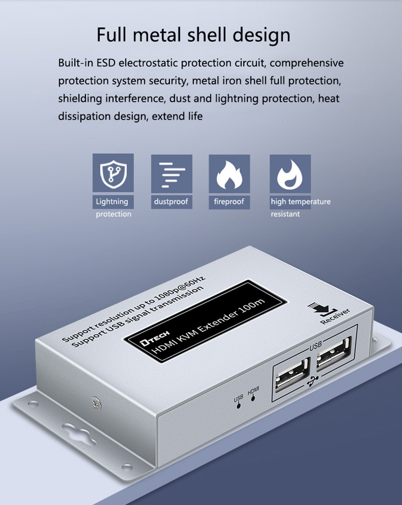 Bộ k&eacute;o d&agrave;i HDMI qua LAN 100M c&oacute; USB KVM v&agrave; IR Dtech DT-7054A 2nd