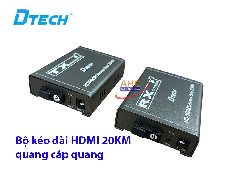 Bộ kéo dài HDMI qua cáp quang 20KM - Full HD, có USB KVM | Dtech DT-7059W