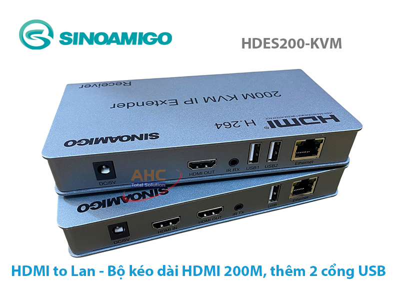 Bộ kéo dài HDMI 200M qua cáp mạng LAN, hỗ trợ USB và điều khiển từ xa Sinoamigo HDES200-KVM