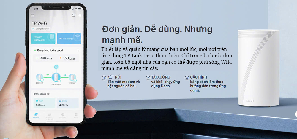TP-Link Deco BE95 - Mesh Wi-Fi 7 hệu suất cao, 4 băng tần, hỗ trợ MLO, AI Mesh thông minh