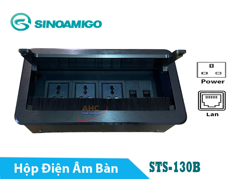 Ổ cắm điện âm bàn Sinoamigo STS-130B màu đen (nắp lật)