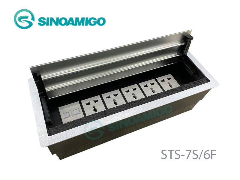 Hộp điện &acirc;m b&agrave;n họp mở quay 2 chiều, t&ugrave;y chỉnh module điện mạng HDMI USB - Sinoamigo STS-7S/6F