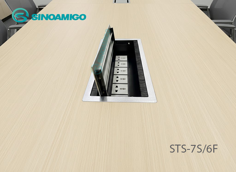 Hộp điện &acirc;m b&agrave;n họp mở quay 2 chiều, t&ugrave;y chỉnh module điện mạng HDMI USB - Sinoamigo STS-7S/6F