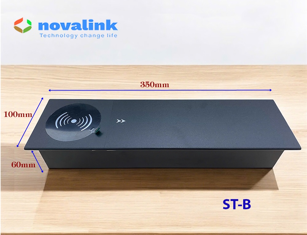 Ổ điện âm bàn họp nắp trượt có sạc không dây Qi, HDMI, LAN Cat6 - Novalink ST-B