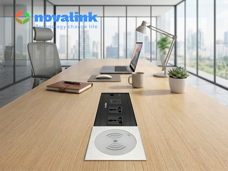 Ổ điện &acirc;m b&agrave;n nắp trượt Novalink ST-W - T&iacute;ch hợp sạc kh&ocirc;ng d&acirc;y, HDMI, LAN cao cấp