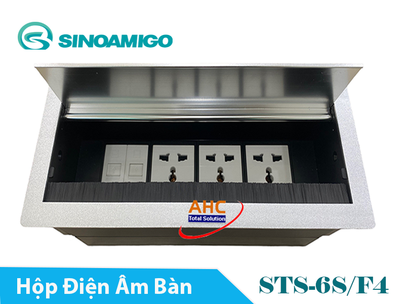 Hộp ổ cắm điện âm bàn họp/ bàn làm việc văn phòng Sinoamigo STS-6S/F4