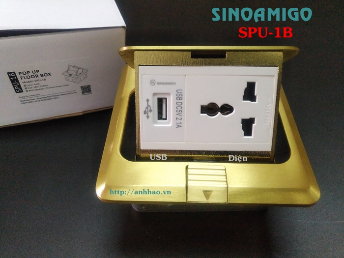 Hộp điện âm sàn văn phòng Sinoamigo SPU-1B màu đồng (lắp 1 ổ điện, 1 ổ sạc USB)