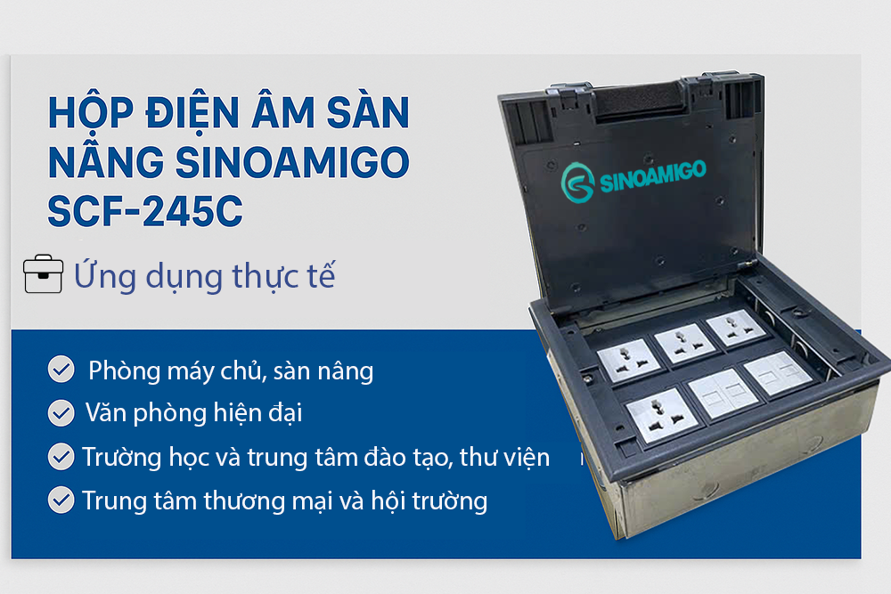 Ổ cắm điện âm sàn nâng SINOAMIGO SCF-245C, lắp tối đa 12 moduels