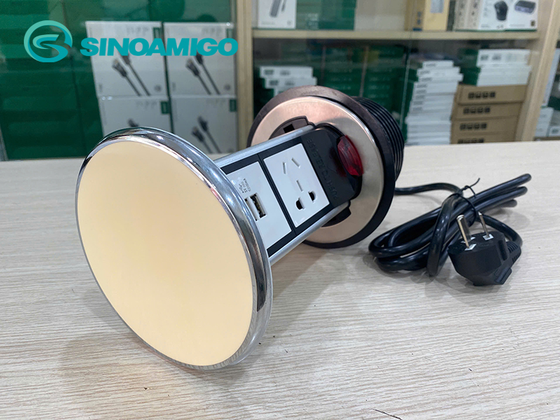 Ổ điện âm bàn đảo nâng hạ cơ Sinoamigo STP-1RW-2 có ổ cắm điện và sạc USB