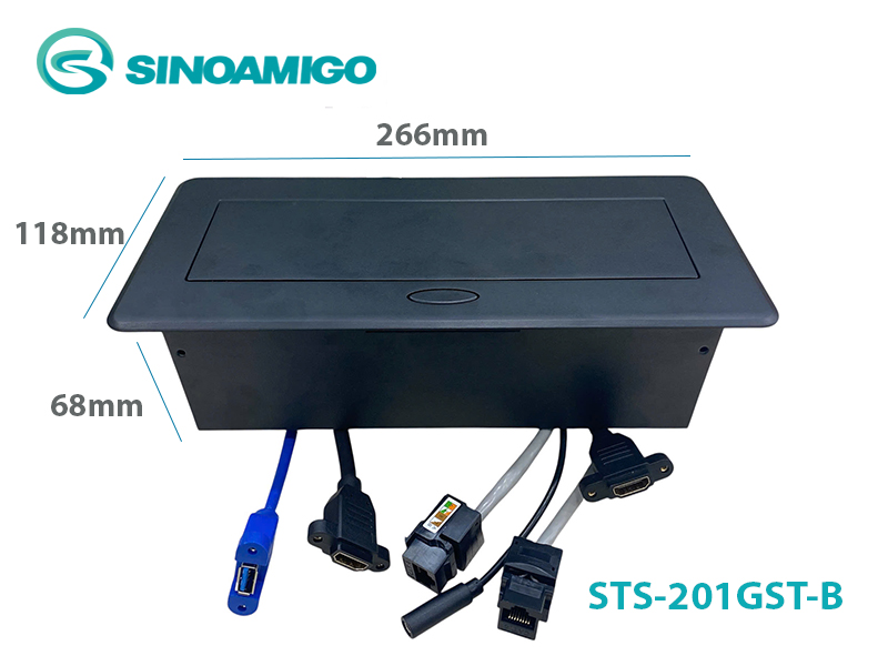 Ổ điện âm bàn họp đa năng màu đen có HDMI, USB, Lan - Sinoamigo STS-201GST-B