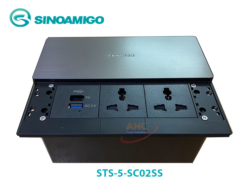 Hộp ổ cắm âm bàn nắp trượt tích hợp cổng USB type C Sinoamigo STS-5-SC02SS