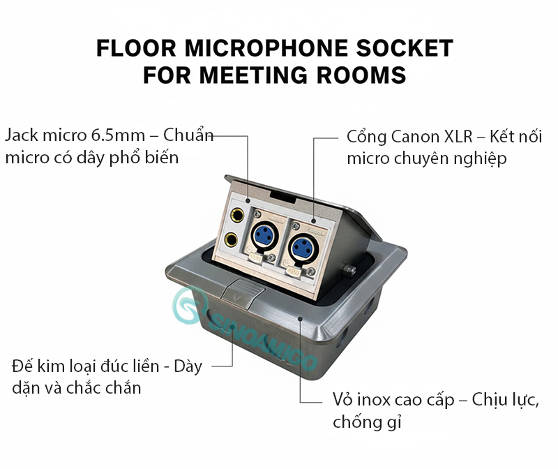 Hộp ổ cắm âm sàn micro 6.5mm và Canon XLR Sinoamigo SPU-1SE