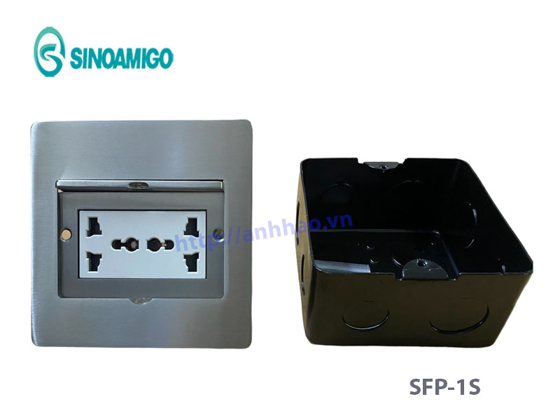 Ổ cắm âm sàn nắp trượt Sinoamigo SFP-1S, chất liệu thép không gỉ
