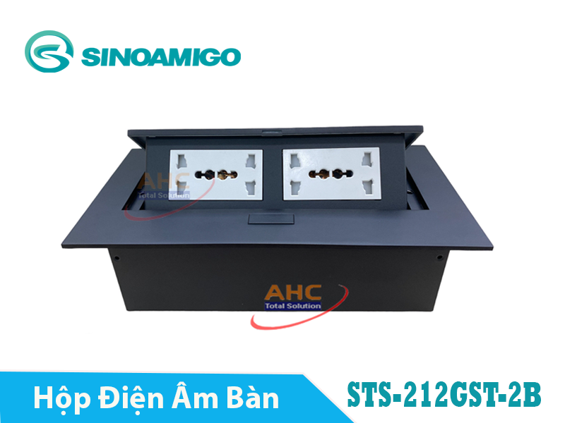 Ổ điện âm bàn họp Sinoamigo STS-212GST-2B. Tích hợp 4 ổ cắm 3 chấu đa năng