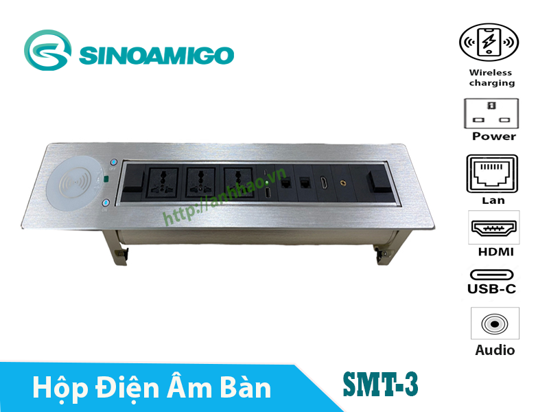 Ổ điện âm bàn Sinoamigo SMT-3 mở nắp bằng nút cảm ứng tự động