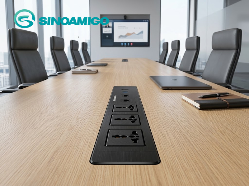 Hộp ổ cắm âm bàn Sinoamigo STS-ST60S-3F5G, tích hợp 3 ổ điện đa năng, 2 Lan cat6, 1 HDMI, 1 USB 3.0