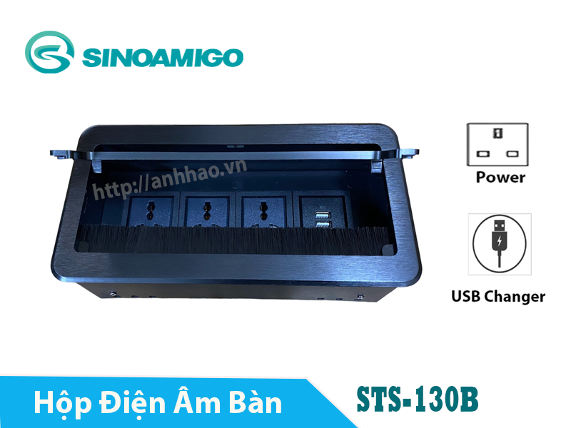 Ổ cắm điện âm bàn Sinoamigo STS-130B màu đen (nắp lật)