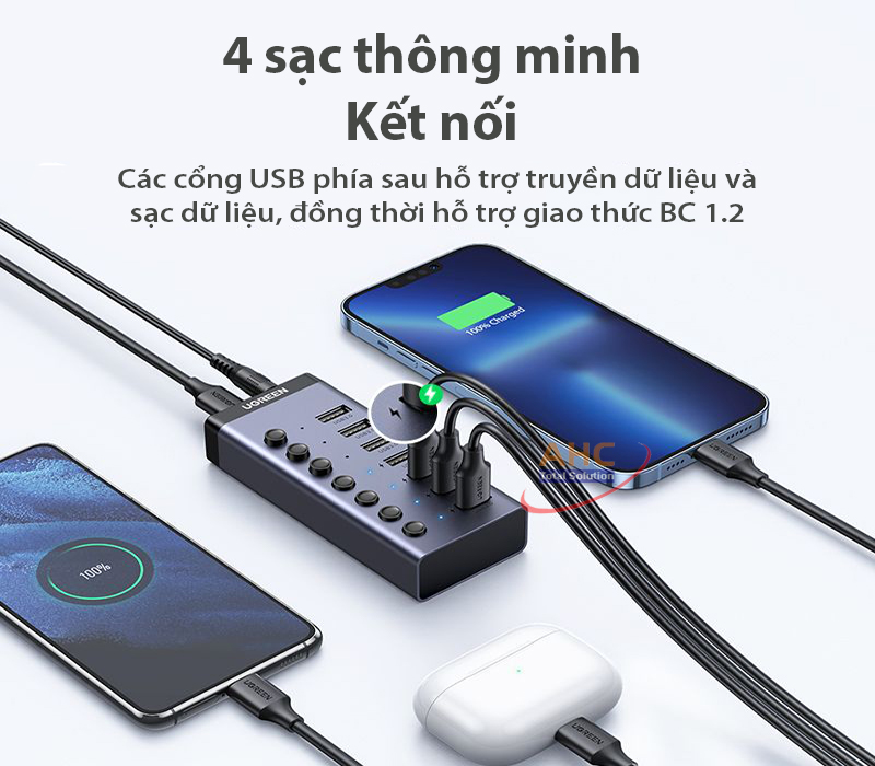 Hub chia 7 cổng USB 3.0 Ugreen 90307 - Tốc độ 5Gbps, hỗ trợ sạc nhanh