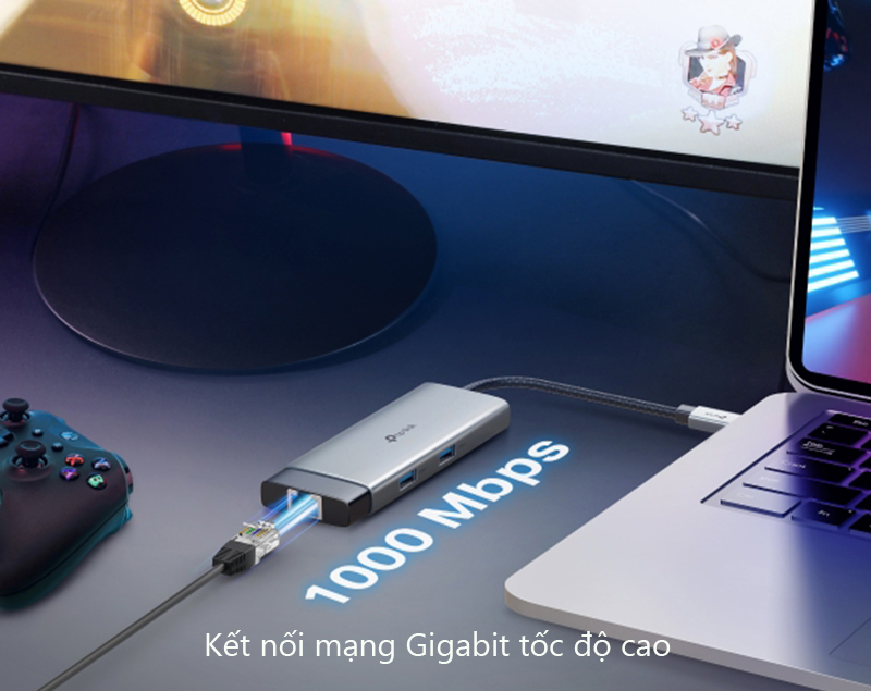 Hub USB-C 6 trong 1 TP-Link UH6120C - HDMI 4K, 2 cổng USB 3.0, Sạc PD100W, RJ45 Gigabit