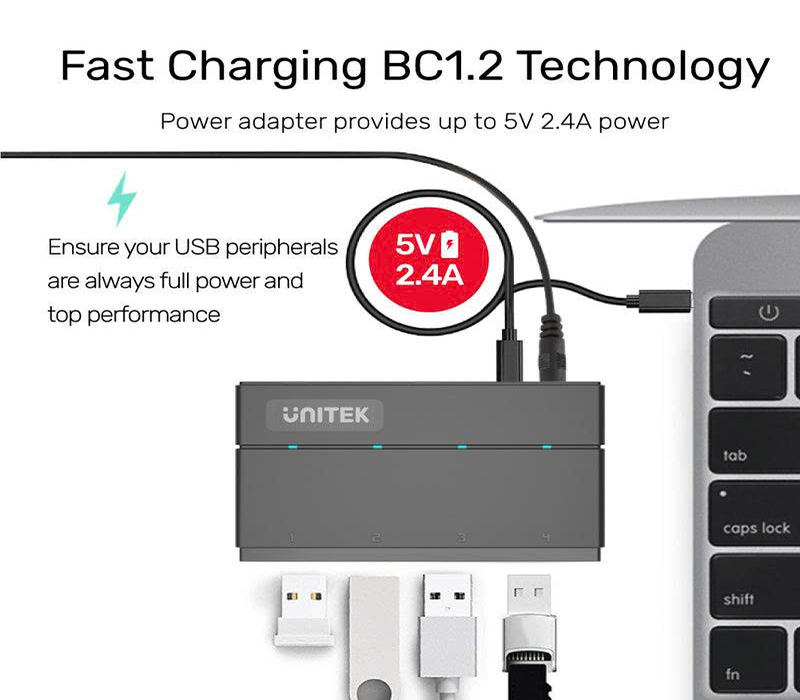 Hub USB 3.0 4 cổng Unitek Y-HB03001, 5Gbps, nguồn 12V/2A