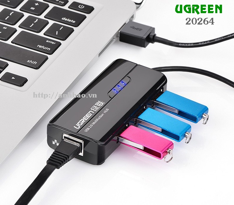 Hub chia 3 cổng USB 2.0 + 1 cổng mạng RJ45 Ugreen 20264 chính hãng