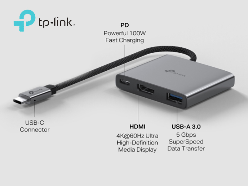 Hub USB-C 3 trong 1 TP-Link UH3020C - HDMI 4K@60Hz, Sạc nhanh PD 100W, Tốc độ 5Gbps