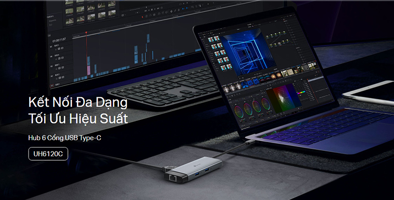 Hub USB-C 6 trong 1 TP-Link UH6120C - HDMI 4K, 2 cổng USB 3.0, Sạc PD100W, RJ45 Gigabit