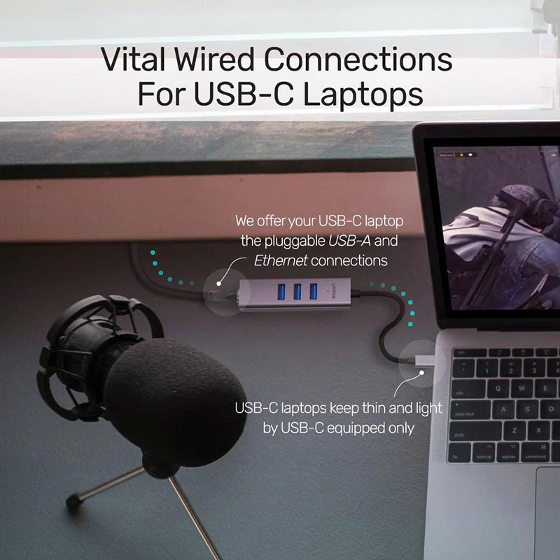 Hub USB-C Unitek H1904A sang 3 cổng USB 3.0 và LAN Gigabit RJ45