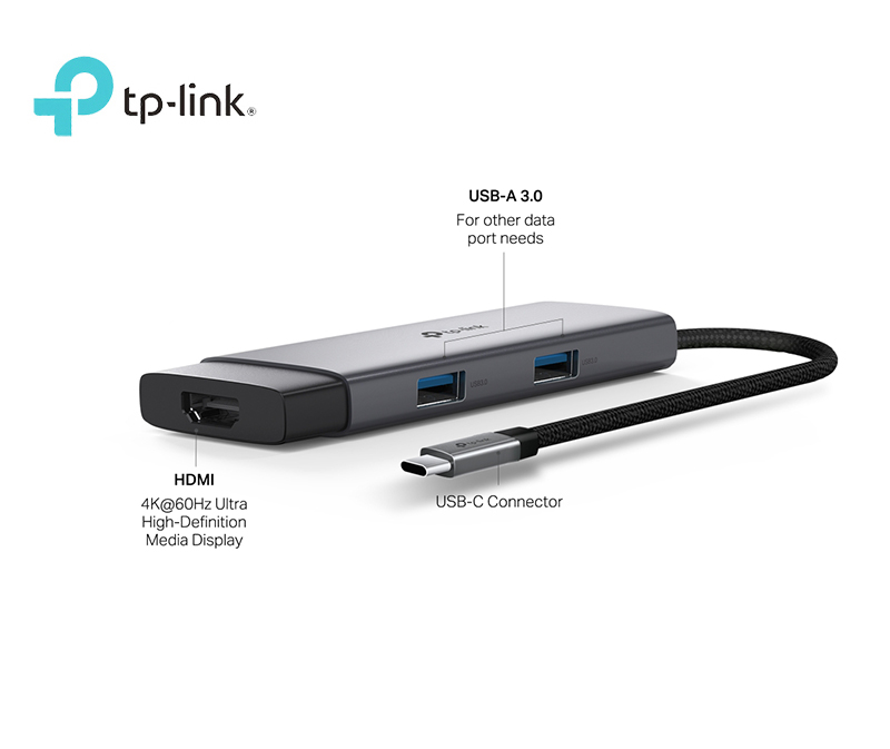 Hub USB-C 5 trong 1 TP-link UH5020C - HDMI 4K, Sạc 100W, Truyền Dữ Liệu 5Gbps