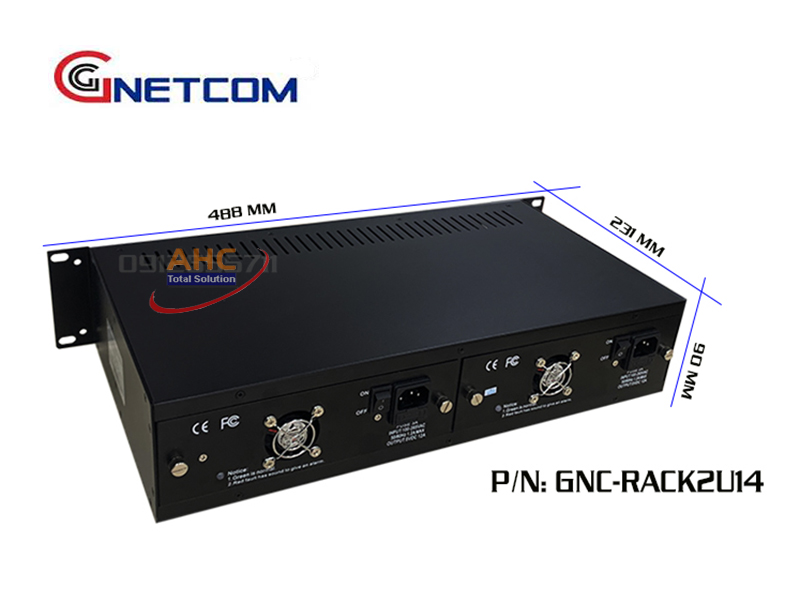 Khung nguồn tập trung  gắn 14 Converter quang Gnetcom GNC-RACK-2U14