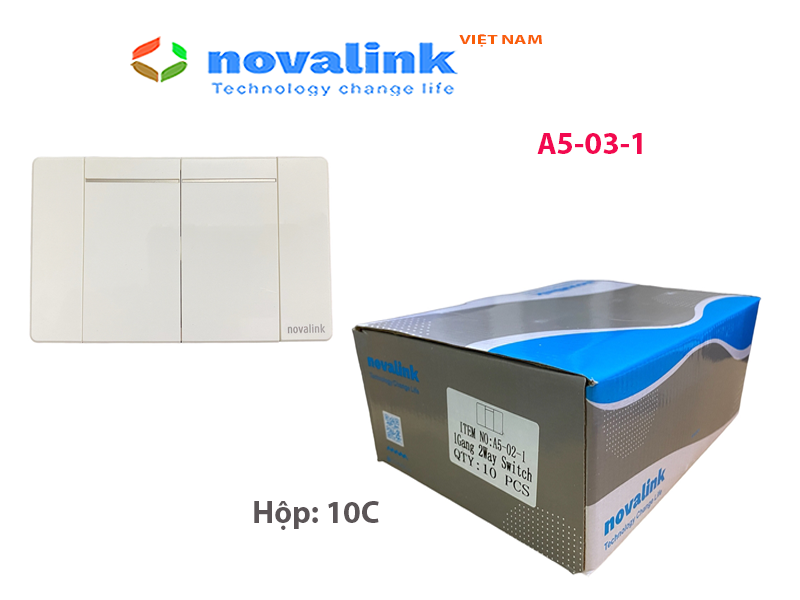 Công tắc đôi 2 chiều (đảo chiều) Novalink A5-03-1 - Thiết kế tràn viền hiện đại