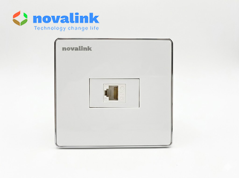 Ổ cắm mạng LAN Cat6 âm tường 1 cổng hình vuông Novalink chính hãng