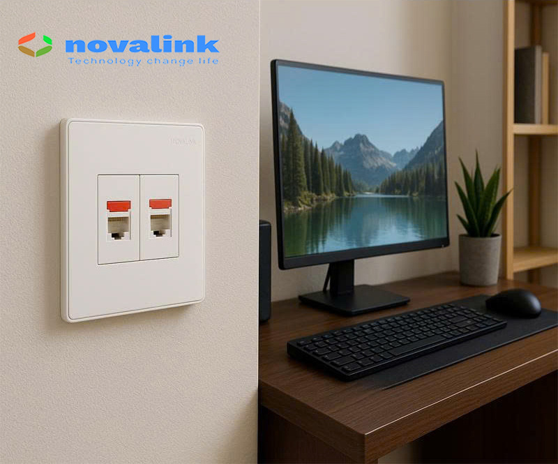 Mặt vuông 2 thiết bị (2 lỗ) dùng cho nhân mạng, thoại, HDMI, USB Novalink NV-22002SW